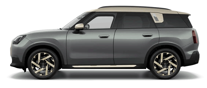 Grauer SUV, Seitenansicht, auf weißem Hintergrund.